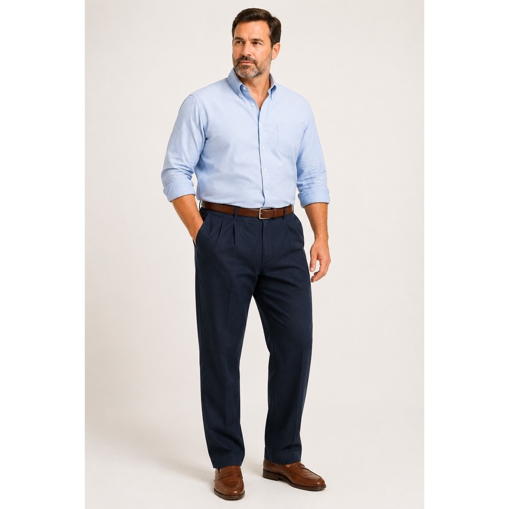Lands End Mens Navy Blue Pleated Chino Pants 42 Traditional Fit Old Money Y2K